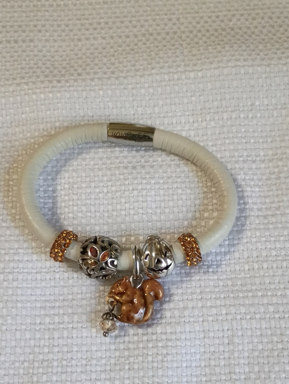 Brighton White Bracelet with Gold and Silver Accents and Squirrel Charm